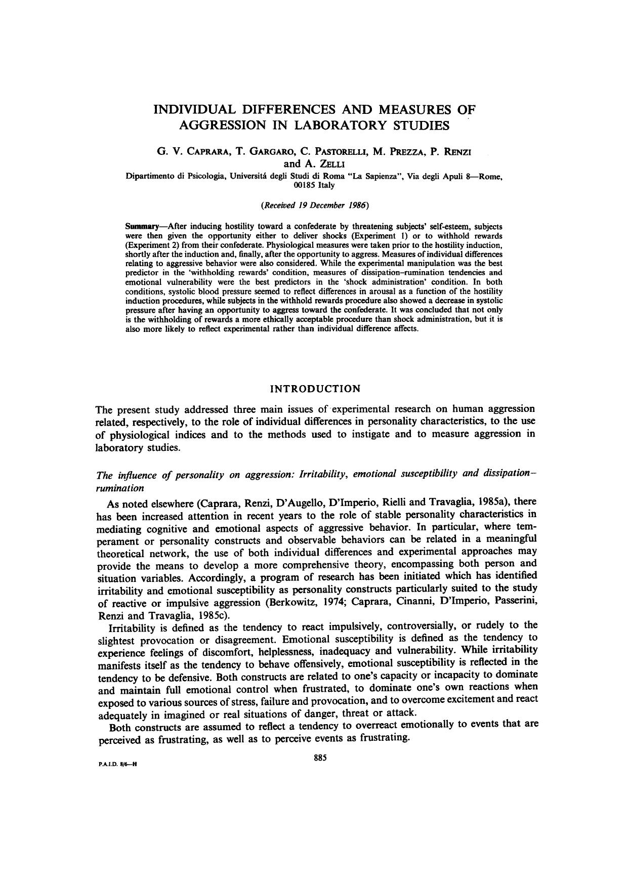 individual differences and measures of aggression in laboratory studies by laura
