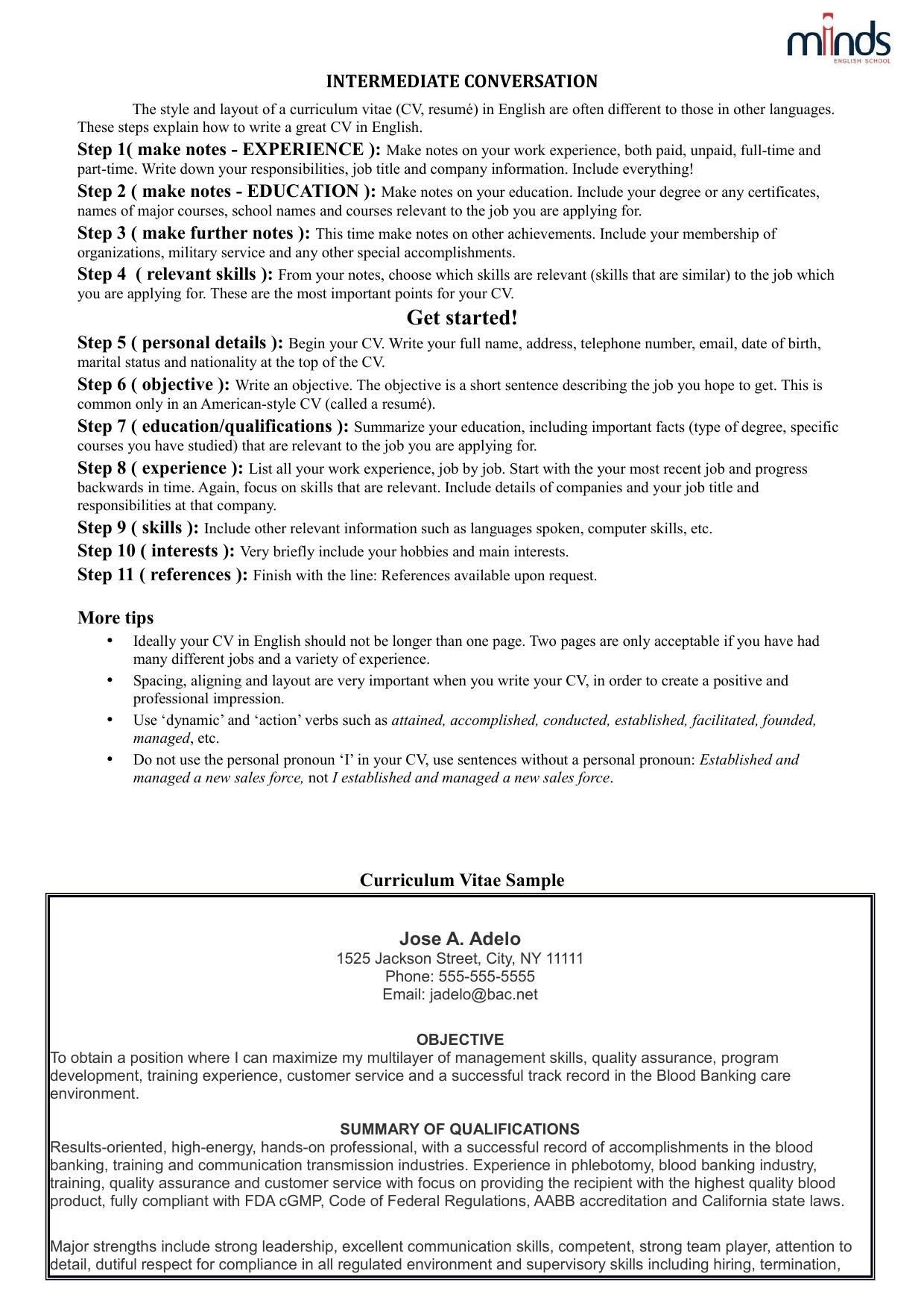 intermediate-conversation-business-resume by Teachers