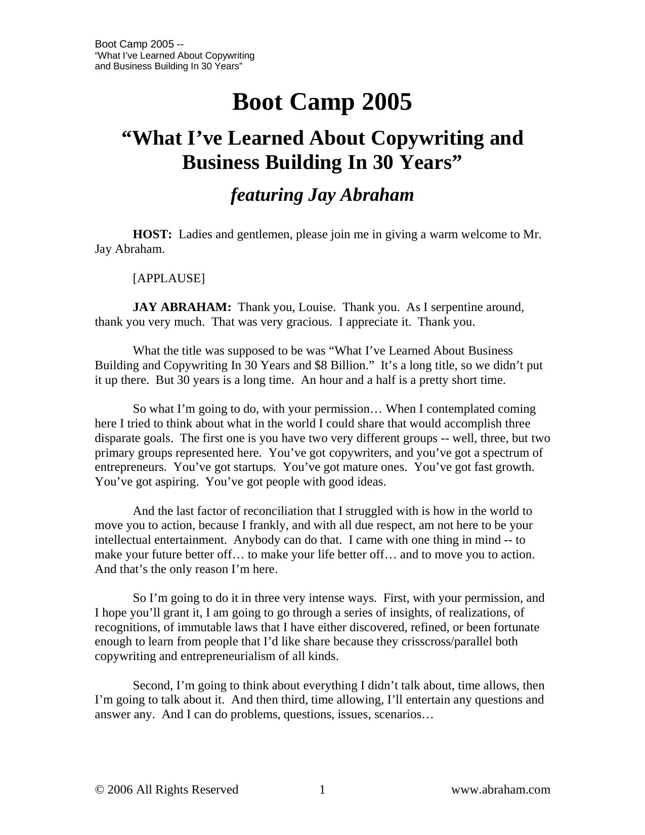 jay abraham-what i learned in 30 years about copywriting by Unknown