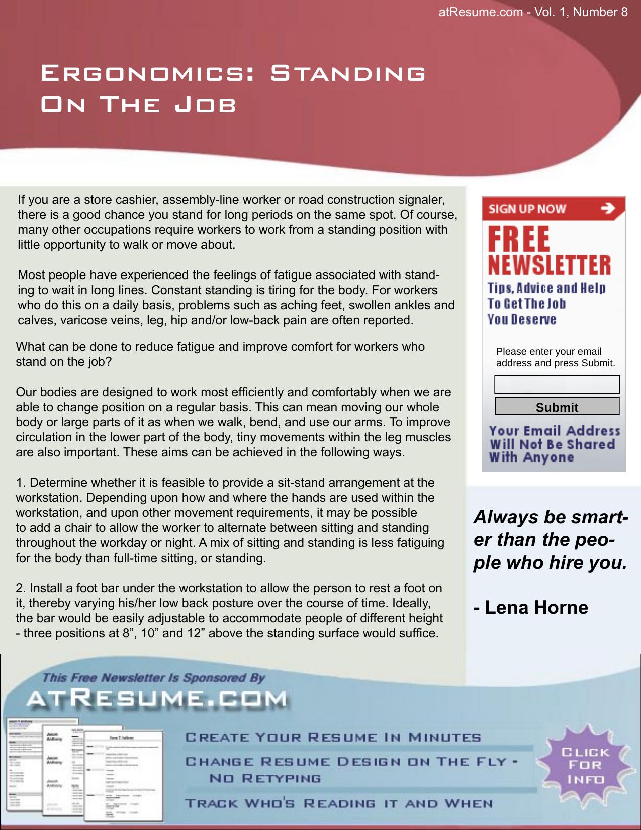 job help by ergonomics-standing on the job