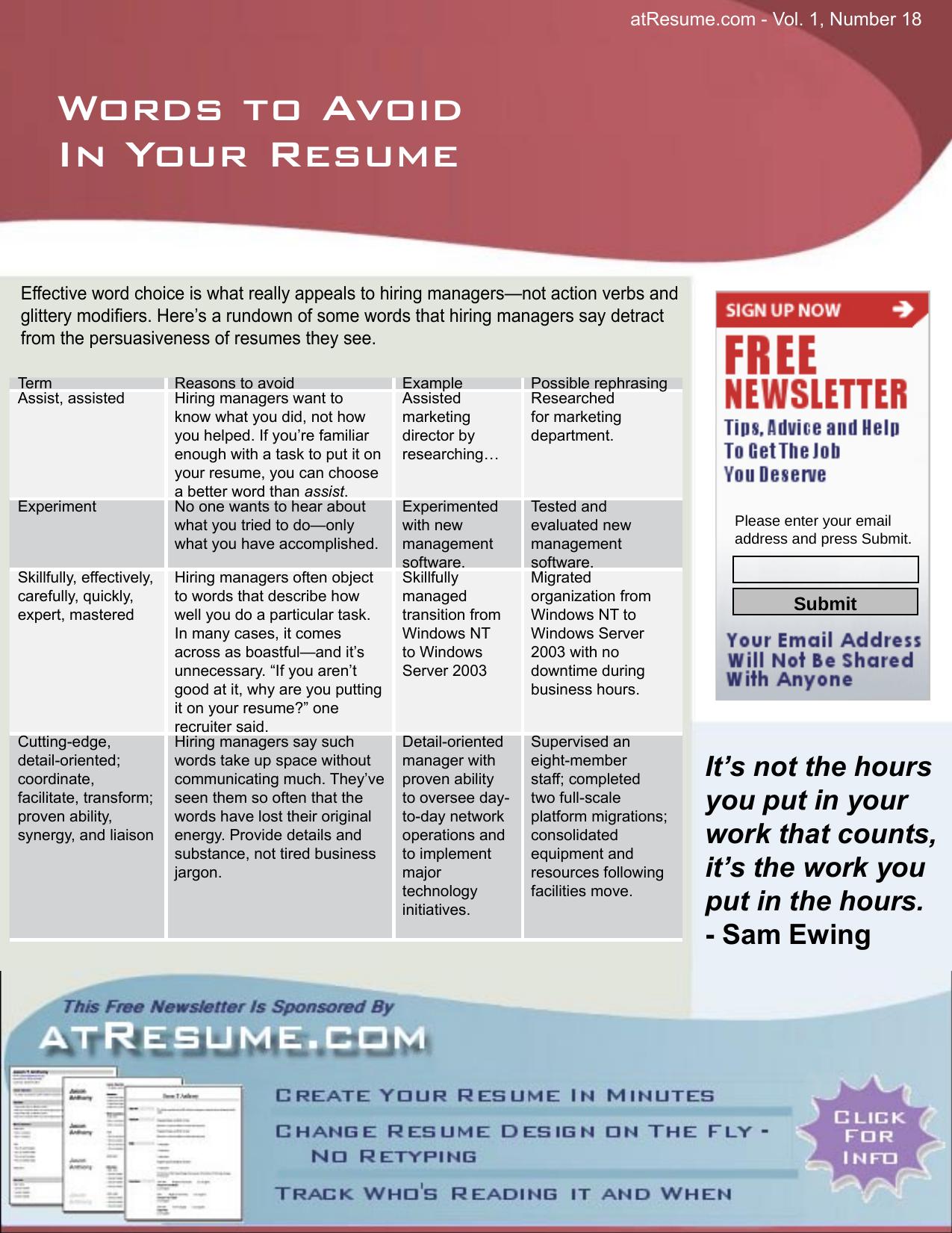 job help by words to avoid in your resume