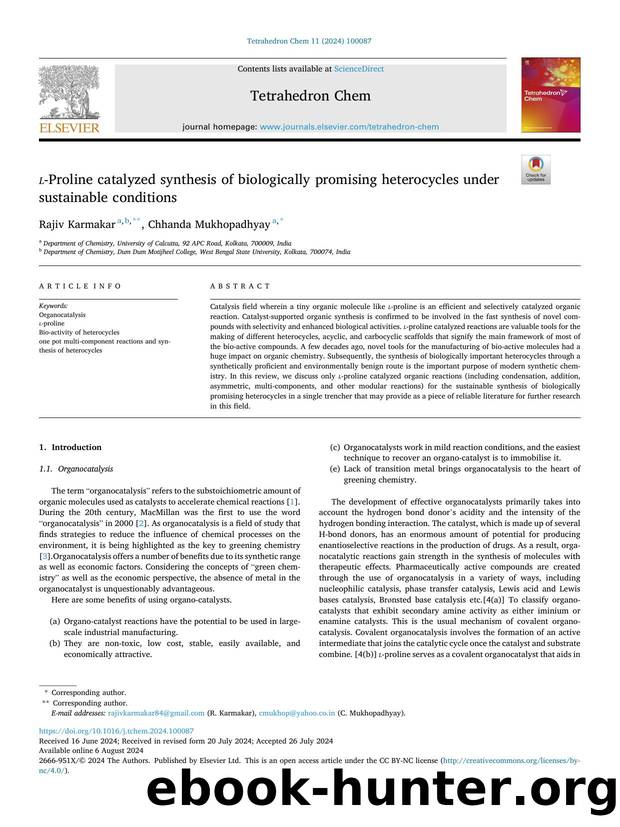 l -Proline catalyzed synthesis of biologically promising heterocycles under sustainable conditions by Rajiv Karmakar & Chhanda Mukhopadhyay
