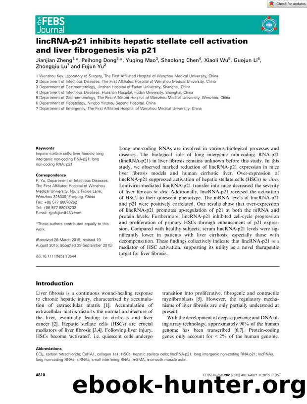lincRNAâp21 inhibits hepatic stellate cell activation and liver fibrogenesis via p21 by Unknown
