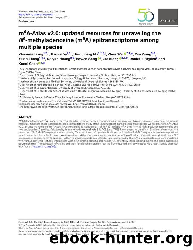 m6A-Atlas v2.0: updated resources for unraveling the N6-methyladenosine (m6A) epitranscriptome among multiple species by unknow