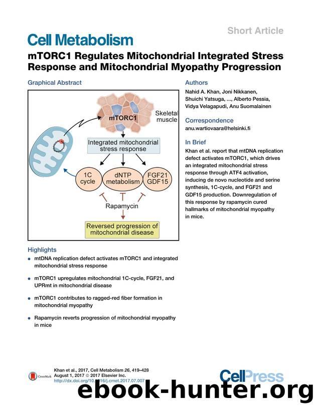 mTORC1 Regulates Mitochondrial Integrated Stress Response and Mitochondrial Myopathy Progression by unknow