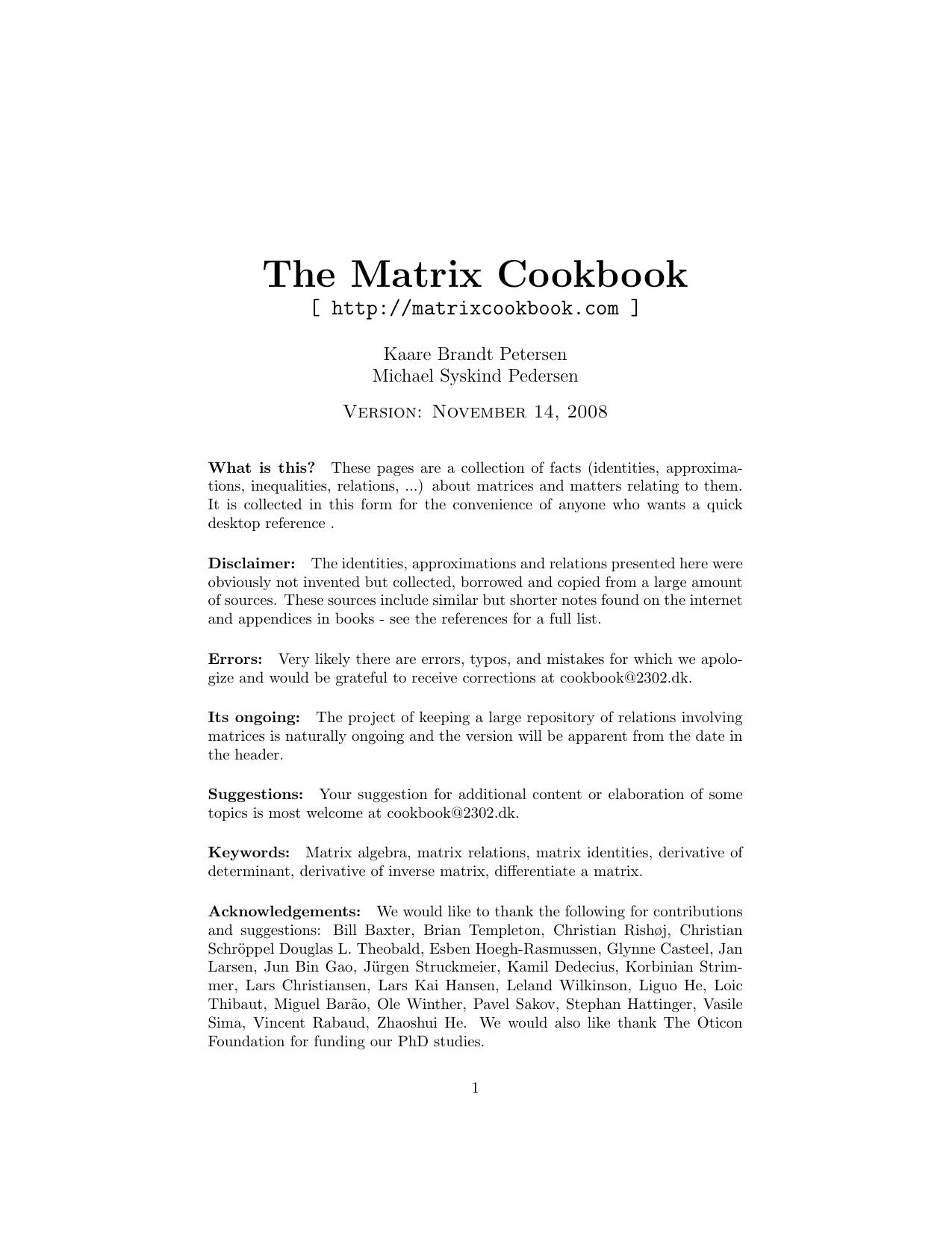 matrix cookbook by Unknown