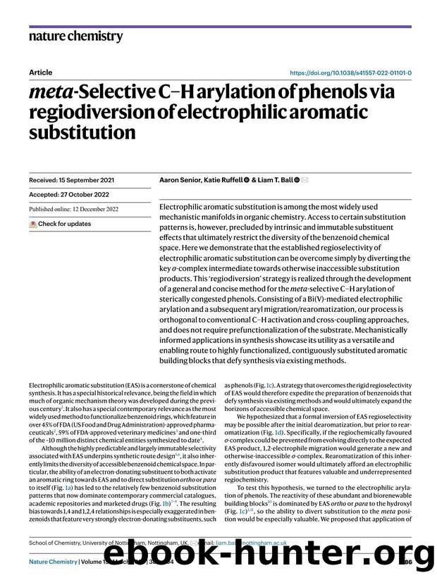 meta-Selective CâH arylation of phenols via regiodiversion of electrophilic aromatic substitution by Aaron Senior & Katie Ruffell & Liam T. Ball