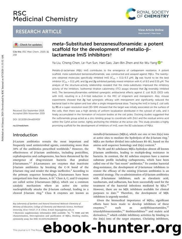 meta-Substituted benzenesulfonamide: a potent scaffold for the development of metallo-Î²-lactamase ImiS inhibitors by Ya Liu & Cheng Chen & Le-Yun Sun & Han Gao & Jian-Bin Zhen & Ke-Wu Yang