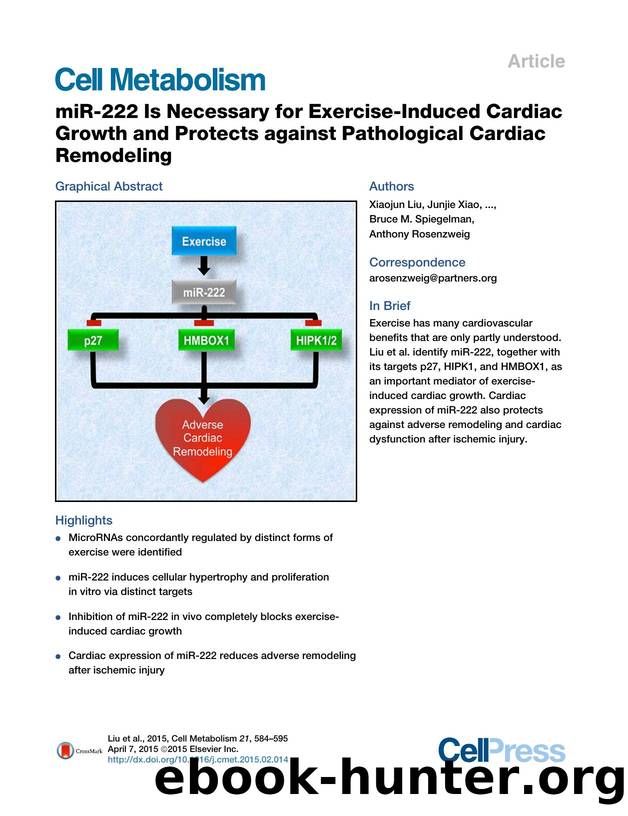 miR-222 Is Necessary for Exercise-Induced Cardiac Growth and Protects against Pathological Cardiac Remodeling by unknow