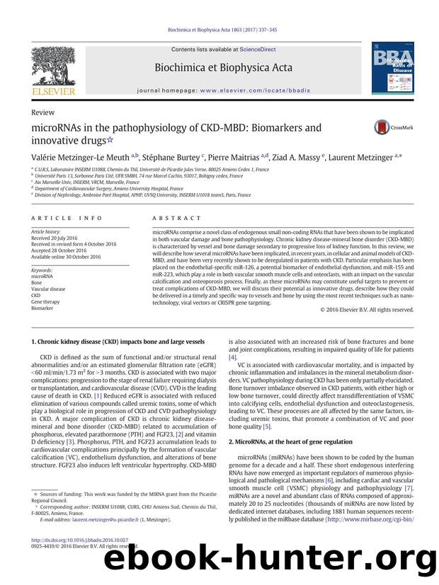 microRNAs in the pathophysiology of CKD-MBD: Biomarkers and innovative drugs by Valérie Metzinger-Le Meuth & Stéphane Burtey & Pierre Maitrias & Ziad A. Massy & Laurent Metzinger