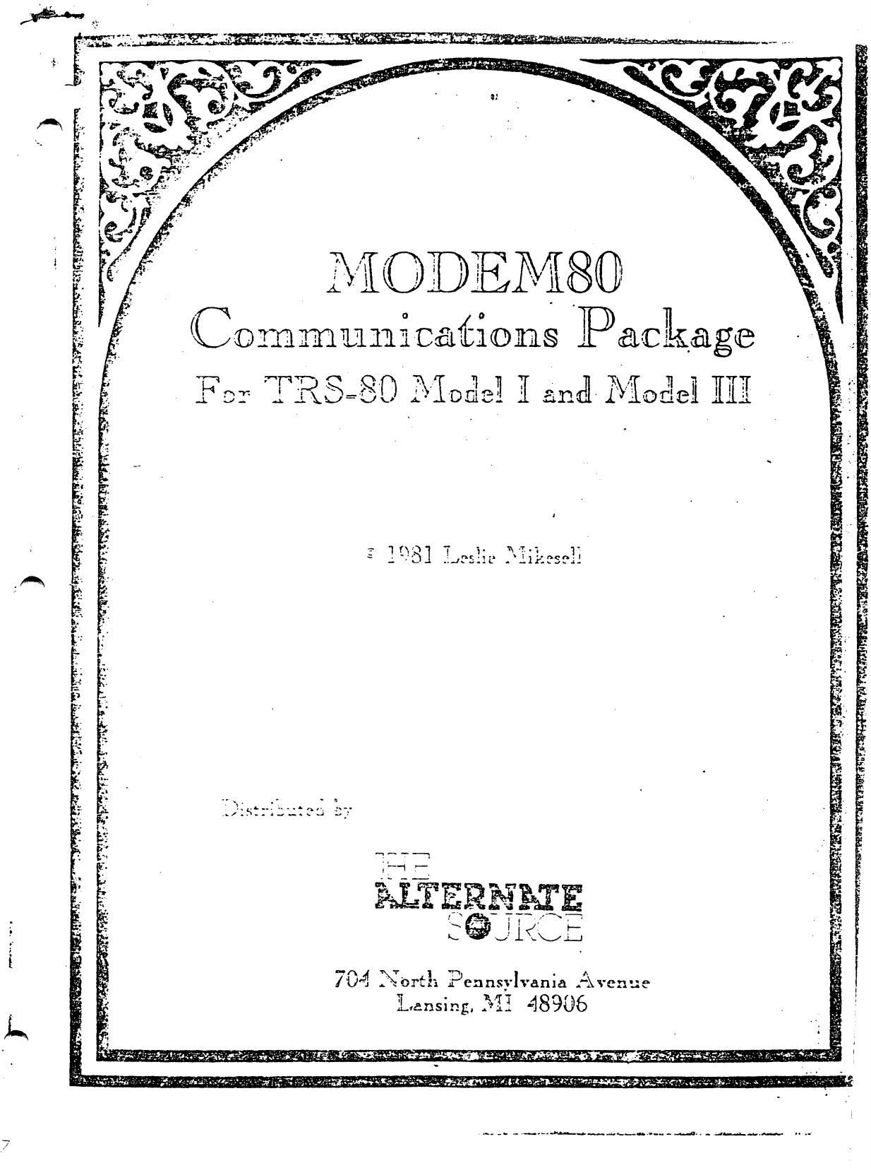 modem80 communications package for trs-80 by Unknown