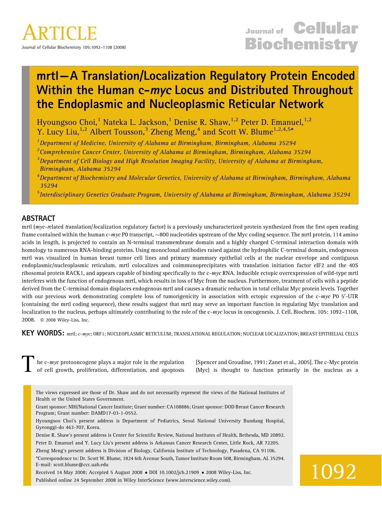mrtl-A translationlocalization regulatory protein encoded within the human c-myc locus and distributed throughout the endoplasmic and nucleoplasmic reticular network by Unknown