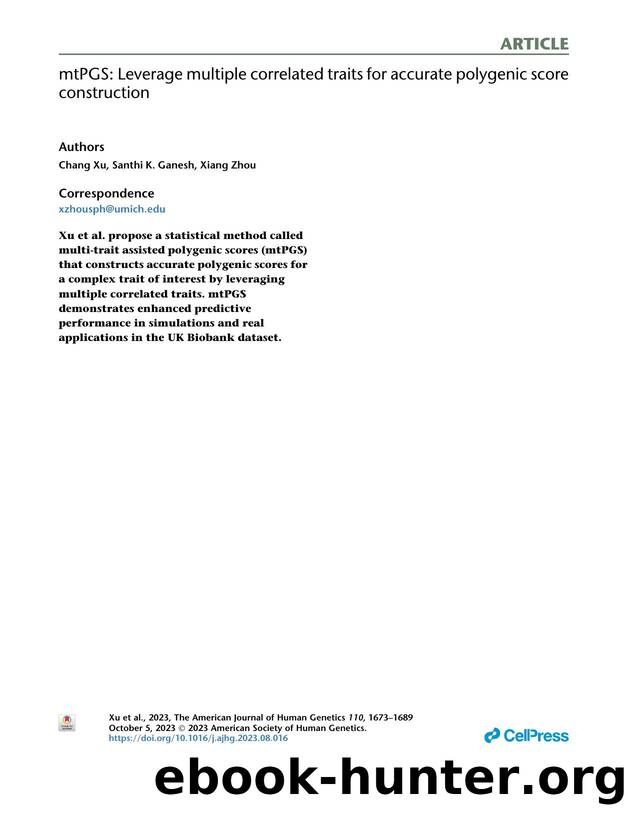mtPGS: Leverage multiple correlated traits for accurate polygenic score construction by Chang Xu & Santhi K. Ganesh & Xiang Zhou