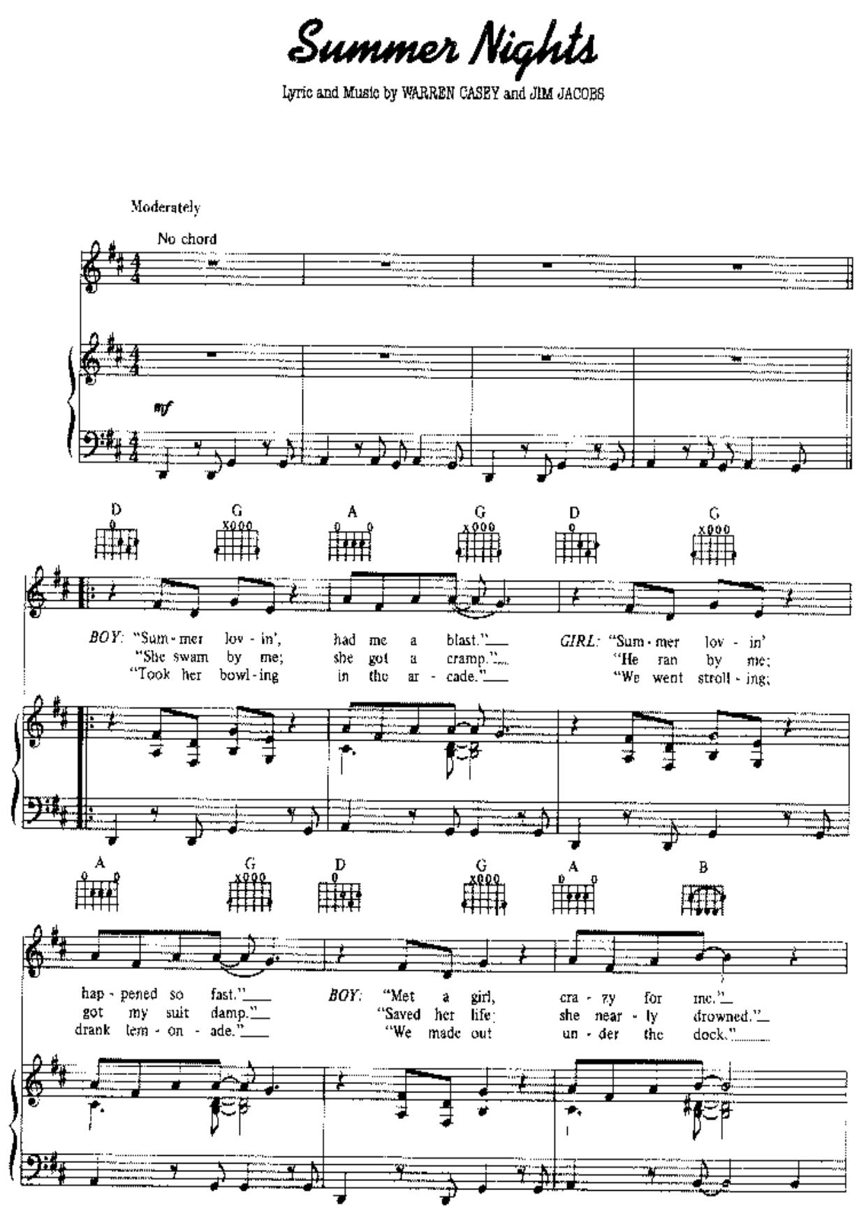 music sheet (grease) by Unknown