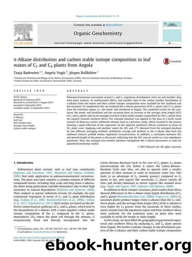 n-Alkane distribution and carbon stable isotope composition in leaf waxes of C3 and C4 plants from Angola by Tanja Badewien & Angela Vogts & Jürgen Rullkötter