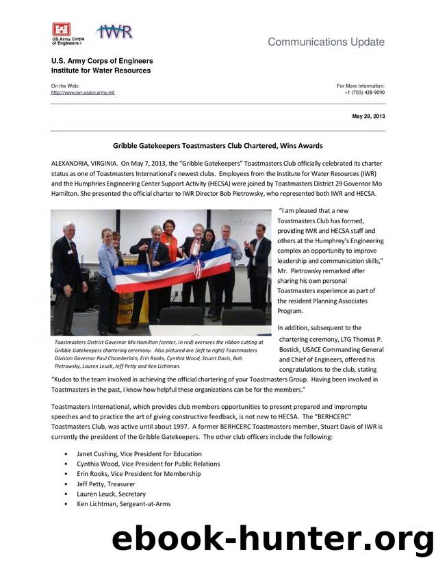 news: Gribble Gatekeepers Toastmasters Club Chartered, Wins Awards by U.S. Army Engineer Institute for Water Resources