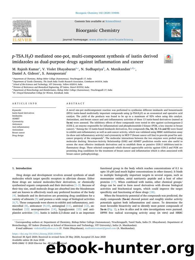 p-TSA.H2O mediated one-pot, multi-component synthesis of isatin derived imidazoles as dual-purpose drugs against inflammation and cancer by unknow