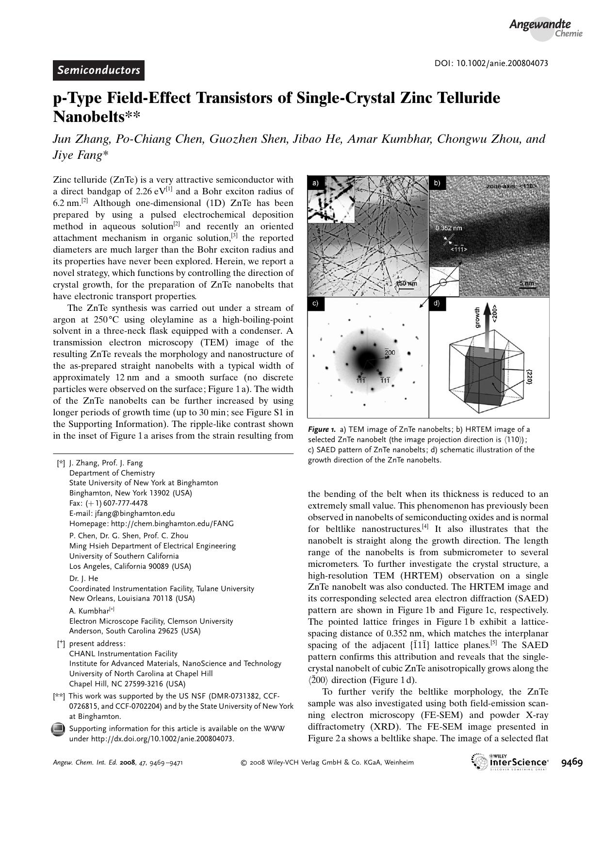 p-Type Field-Effect Transistors of Single-Crystal Zinc Telluride Nanobelts by Unknown