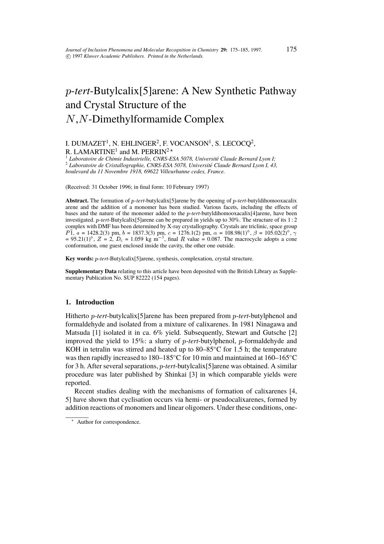 p-tert-Butylcalix[5]arene: a New Synthetic Pathway and Crystal Structure of the N,N-Dimethylformamide Complex by Unknown