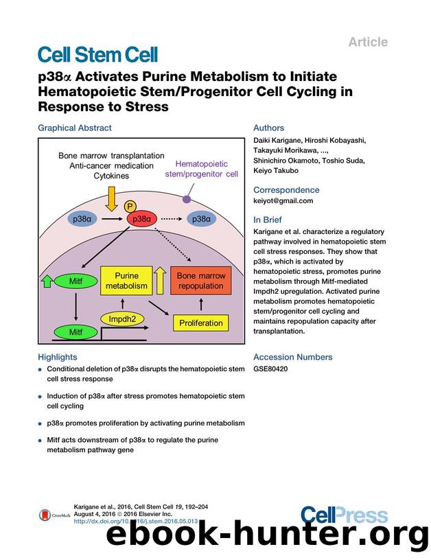 p38α Activates Purine Metabolism to Initiate Hematopoietic StemProgenitor Cell Cycling in Response to Stress by unknow