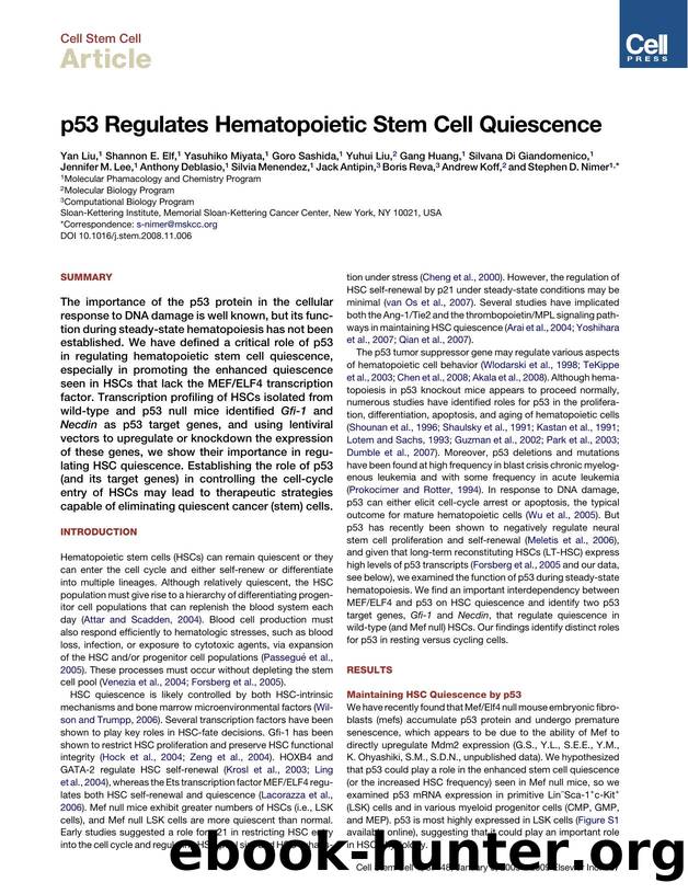 p53 Regulates Hematopoietic Stem Cell Quiescence by unknow