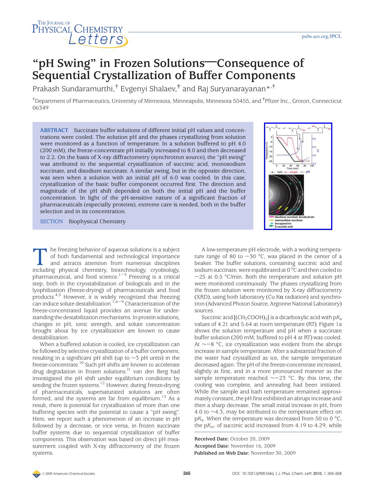 pH Swing in Frozen SolutionsConsequence of Sequential Crystallization of Buffer Components by Unknown