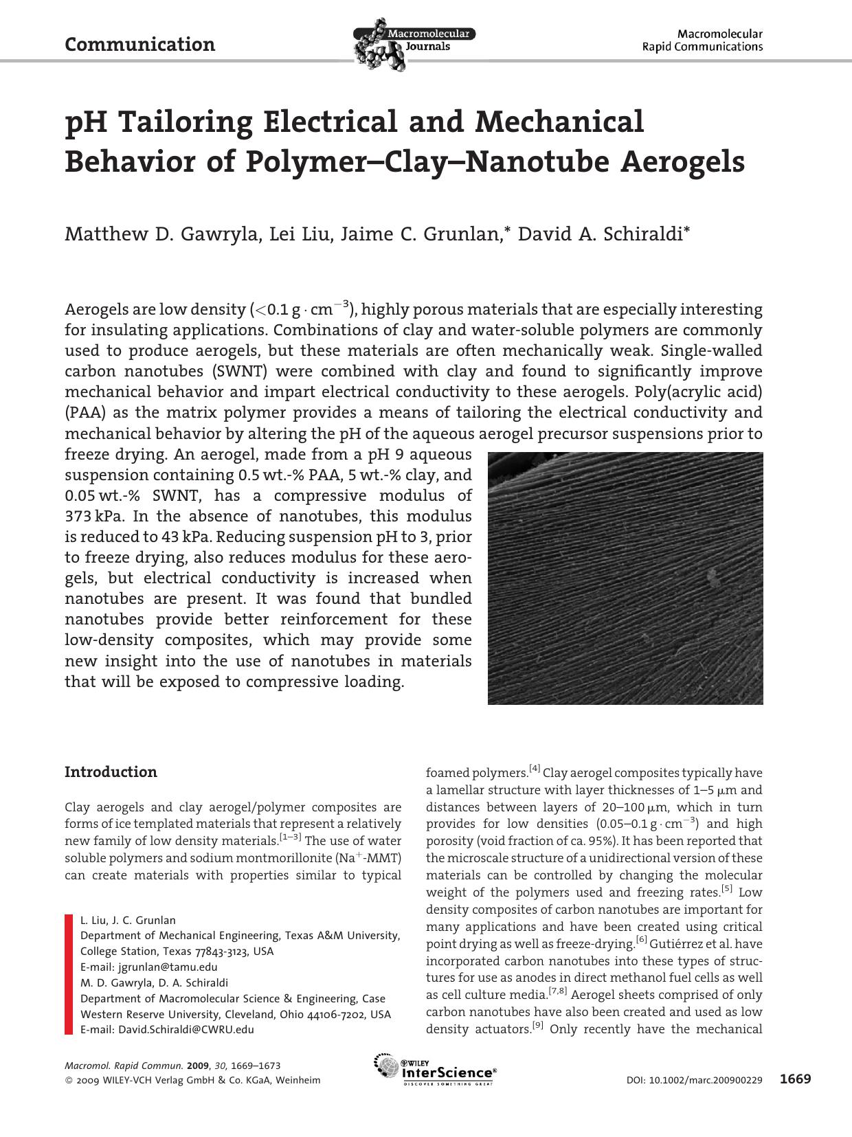 pH Tailoring Electrical and Mechanical Behavior of Polymer-Clay-Nanotube Aerogels by Unknown