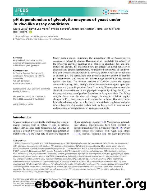 pH dependencies of glycolytic enzymes of yeast under in vivoâlike assay conditions by Unknown