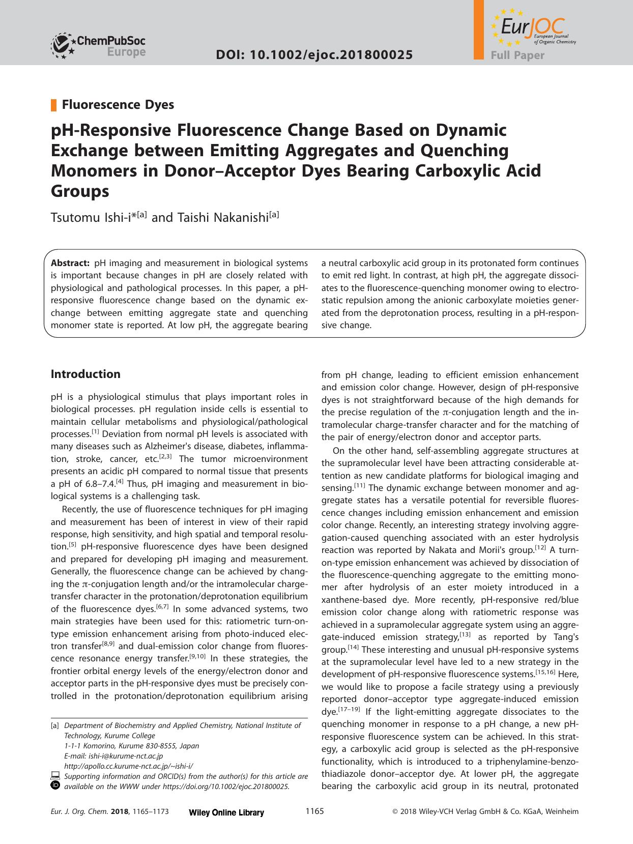 pH&#x02010;Responsive Fluorescence Change Based on Dynamic Exchange between Emitting Aggregates and Quenching Monomers in Donor&#x02013;Acceptor Dyes Bearing Carboxylic Acid Groups by Unknown
