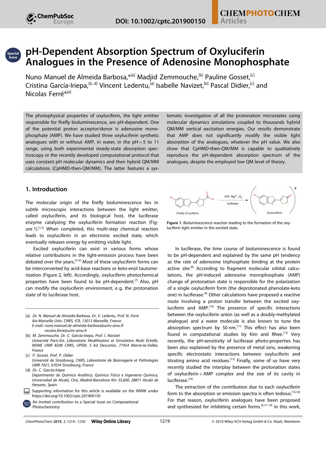 pHâDependent Absorption Spectrum of Oxyluciferin Analogues in the Presence of Adenosine Monophosphate by Unknown