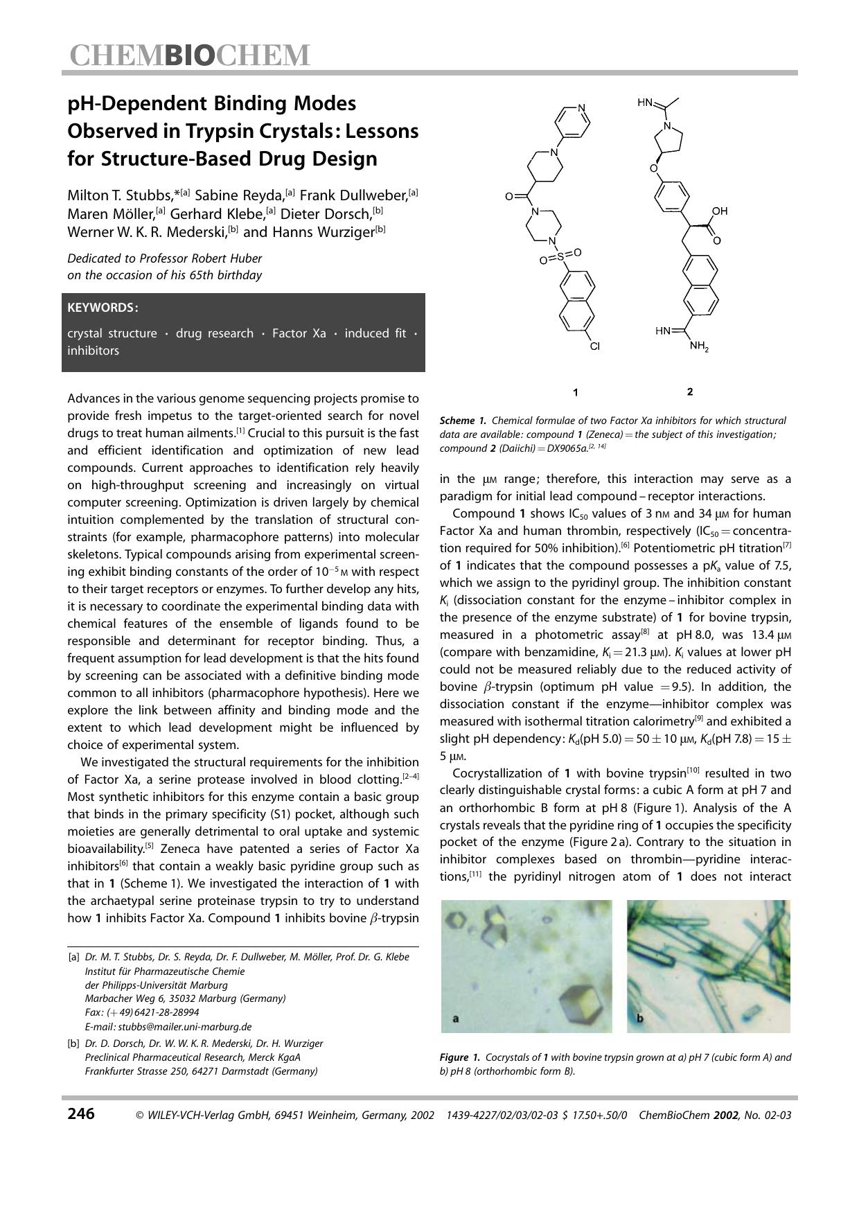 pH-Dependent Binding Modes Observed in Trypsin Crystals: Lessons for Structure-Based Drug Design by Unknown