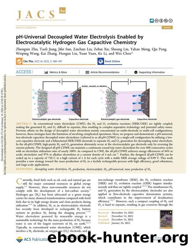 pH-Universal Decoupled Water Electrolysis Enabled by Electrocatalytic Hydrogen Gas Capacitive Chemistry by unknow