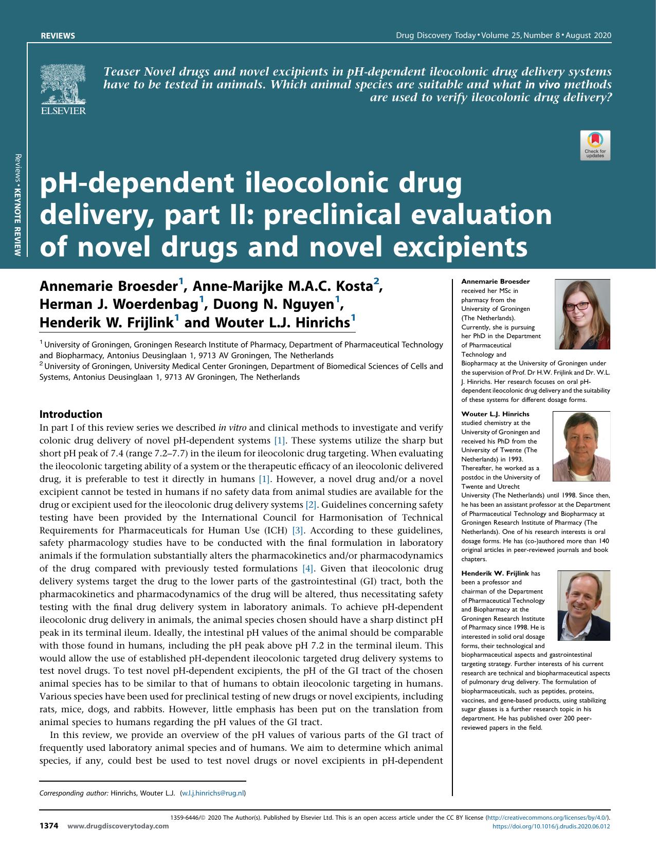 pH-dependent ileocolonic drug delivery, part II: preclinical evaluation of novel drugs and novel excipients by unknow