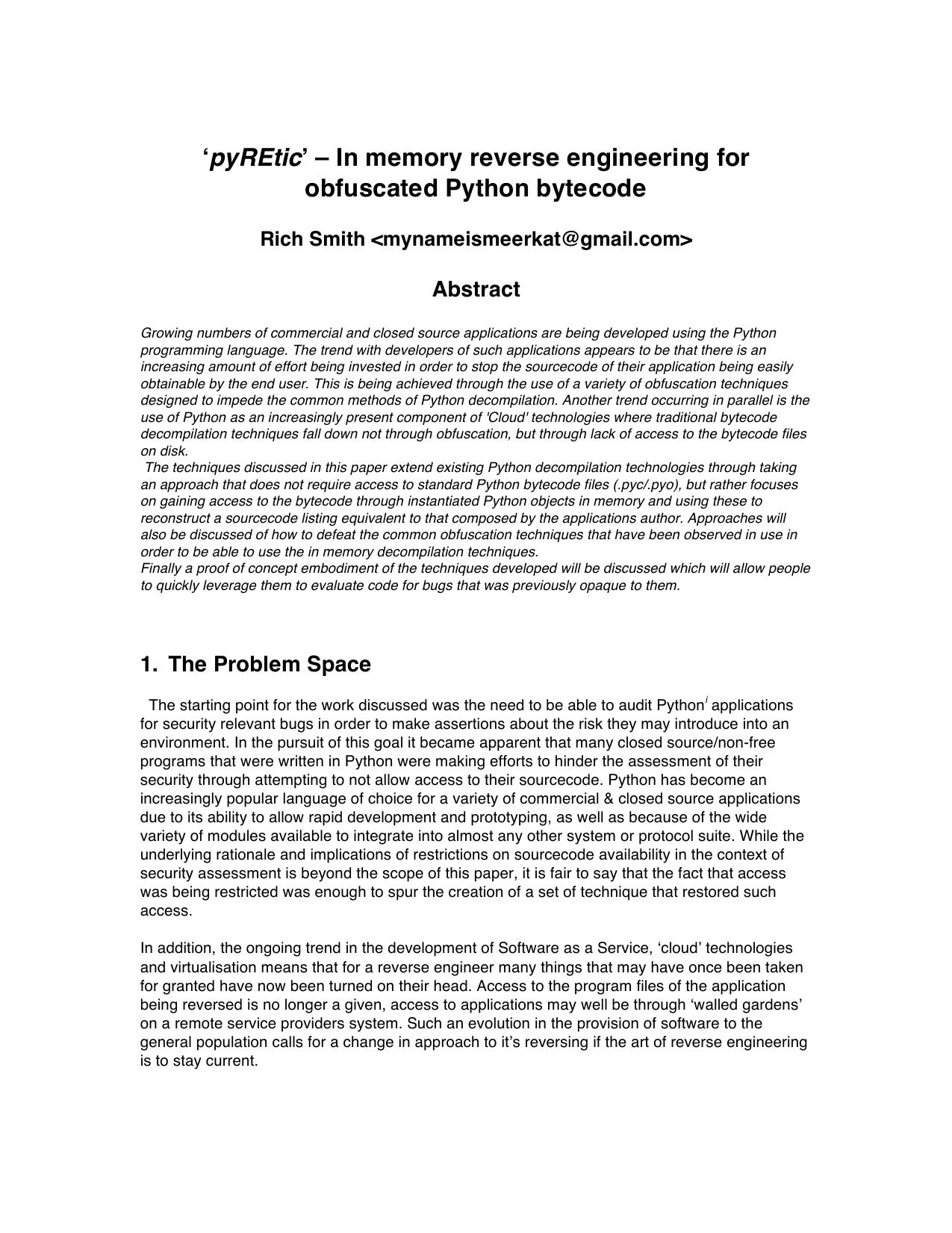 pyREtic In memory reverse engineering for obfuscated Python bytecode by iodboi