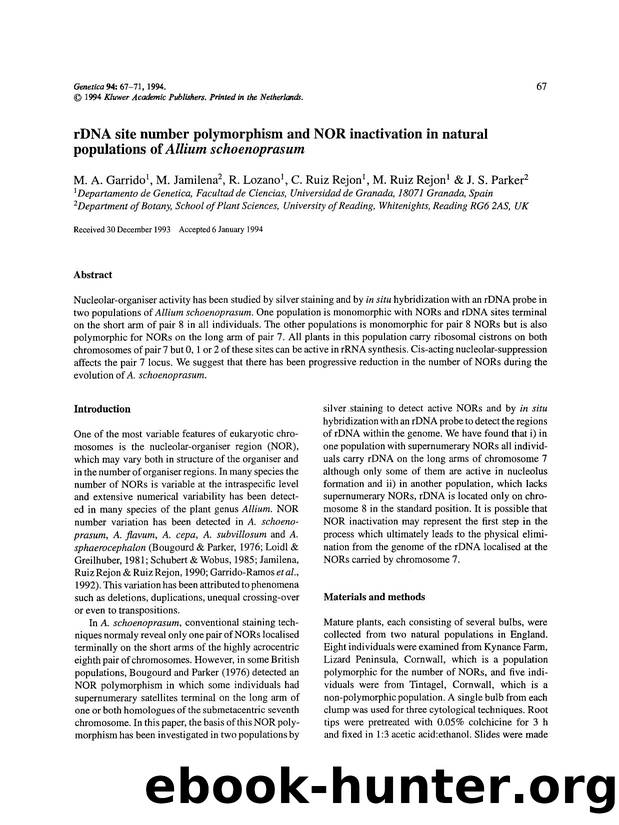 rDNA site number polymorphism and NOR inactivation in natural populations of <Emphasis Type="Italic">Allium schoenoprasum <Emphasis> by Unknown