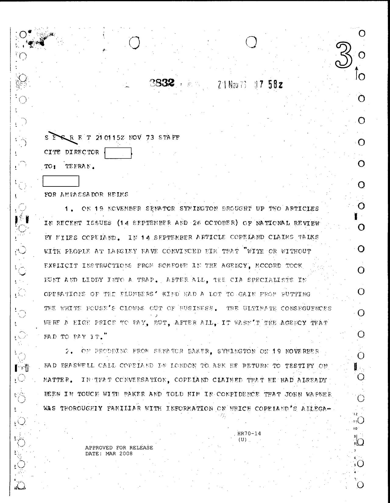 re Senator Syminton and National Review by Unknown