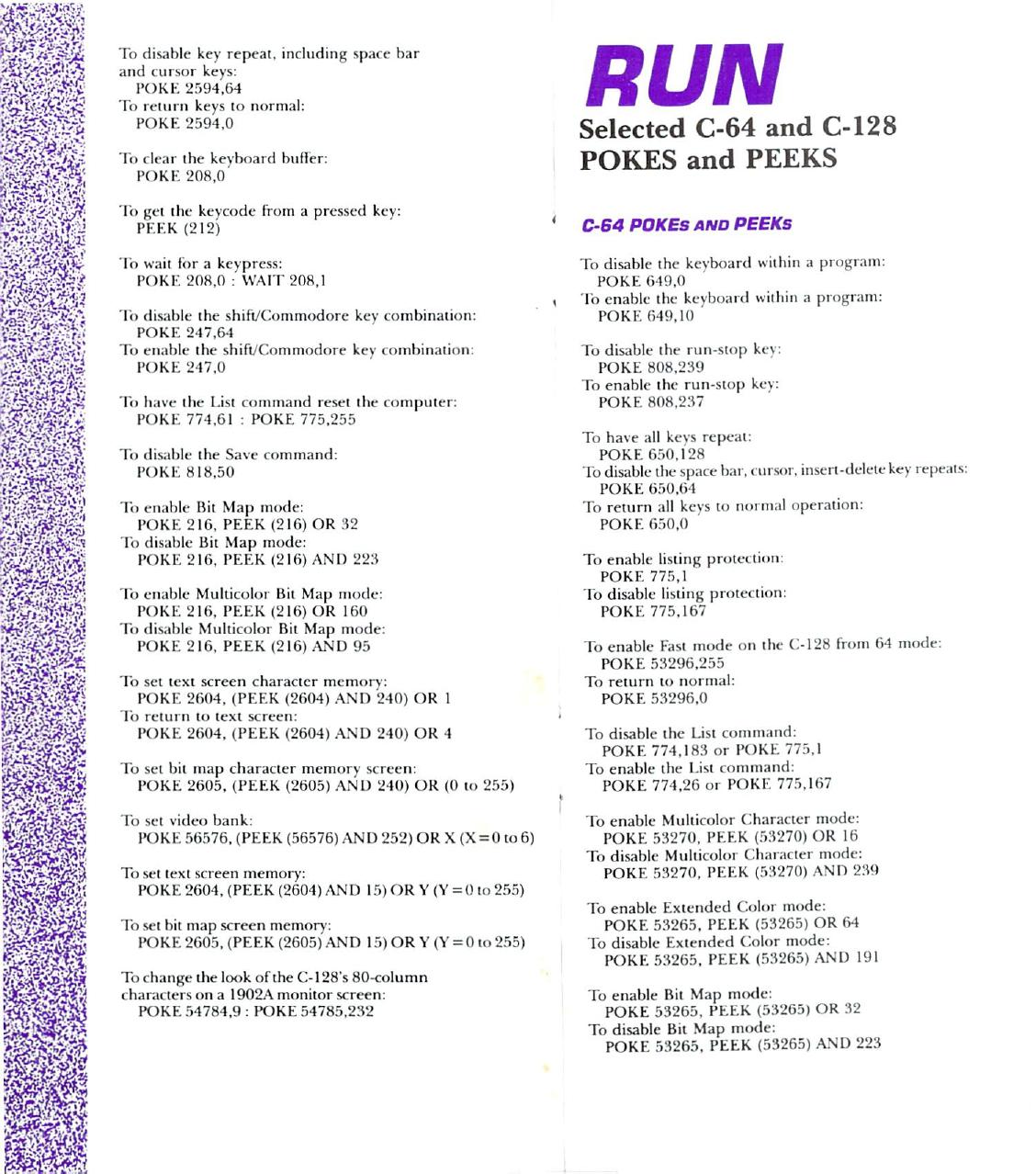 run magazine selected peek and pokes by Unknown