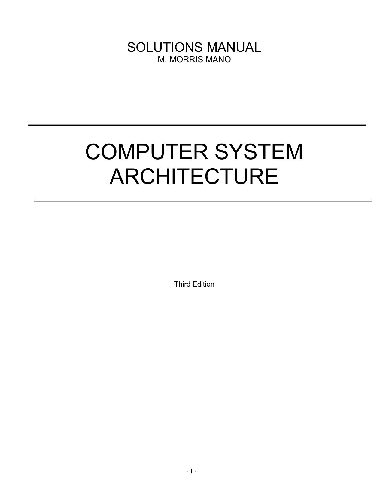 solution manual computer system architecture by M. MORRIS MANO