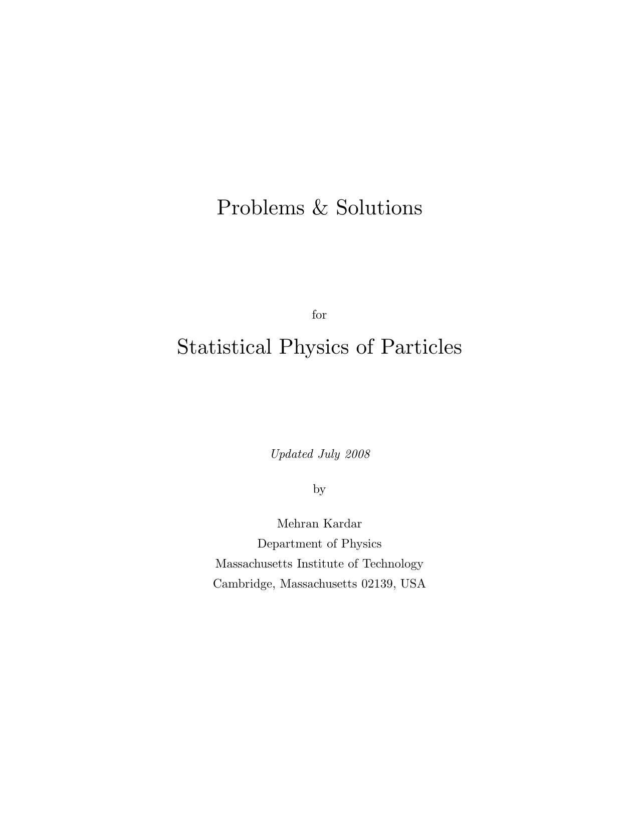 statistical physics of particles Solution manual by Mehran Kardar