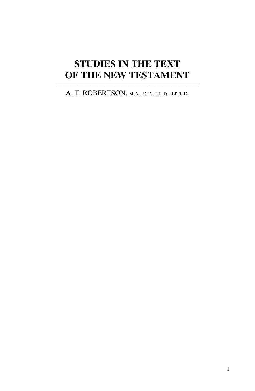 studies in the text of the new testament by a. t. robertson