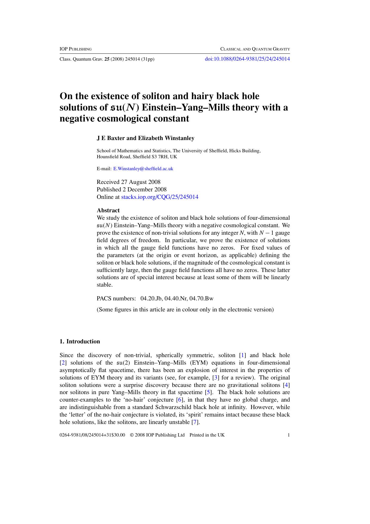 su(N) EYM solitons and black holes with Lambda 0 by J E Baxter and E Winstanley