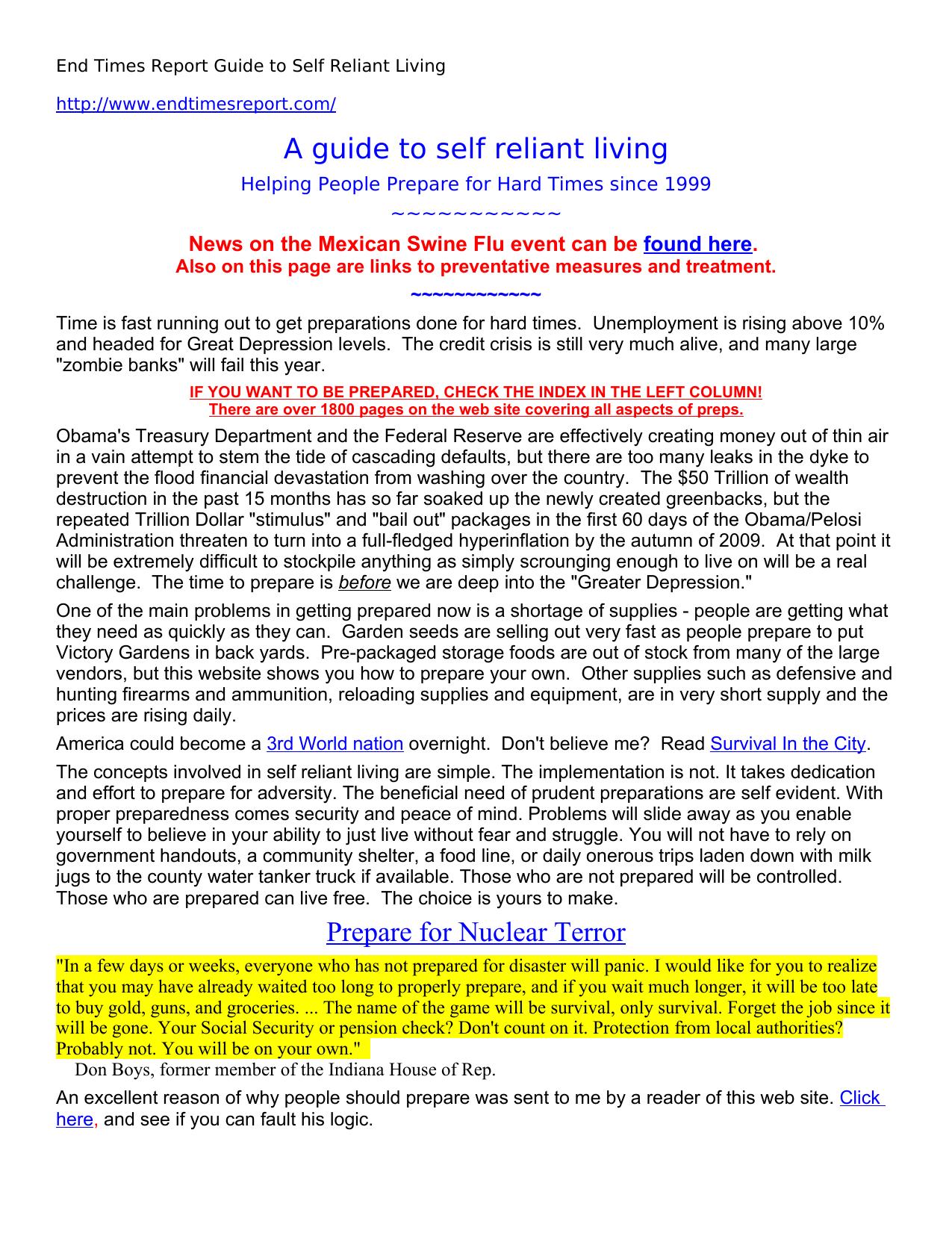 survival â guide to self reliant living by Clarissa A Kraus