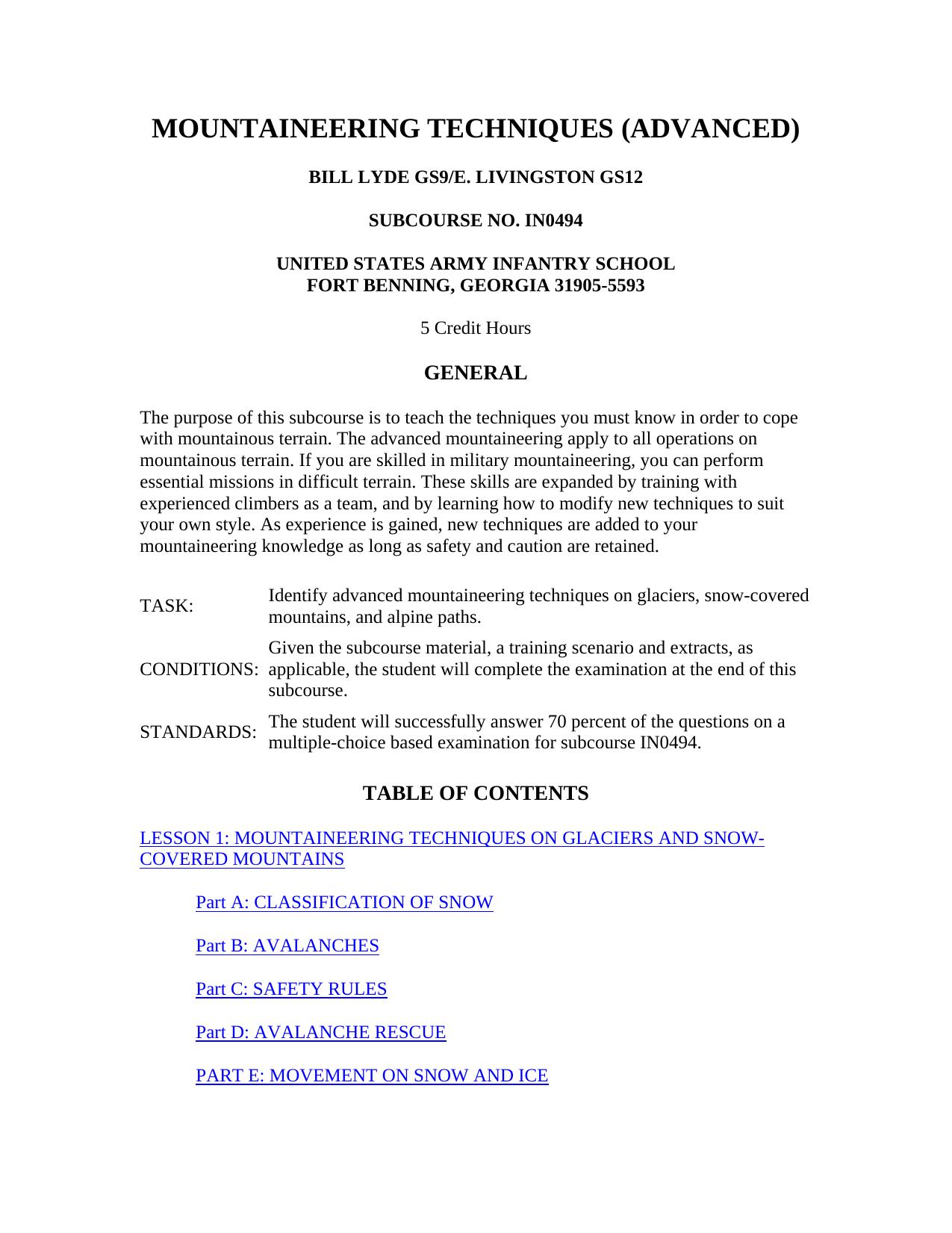 survival â us army mountaineering survival advance by Unknown