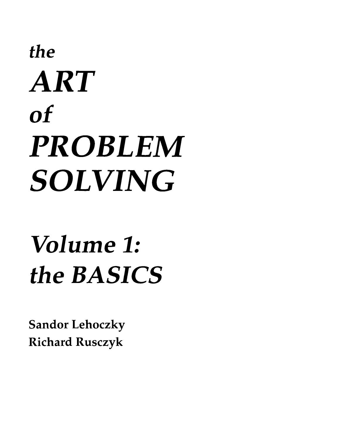 the Art of Problem Solving by Sandor Lehoczky; Richard Rusczyk
