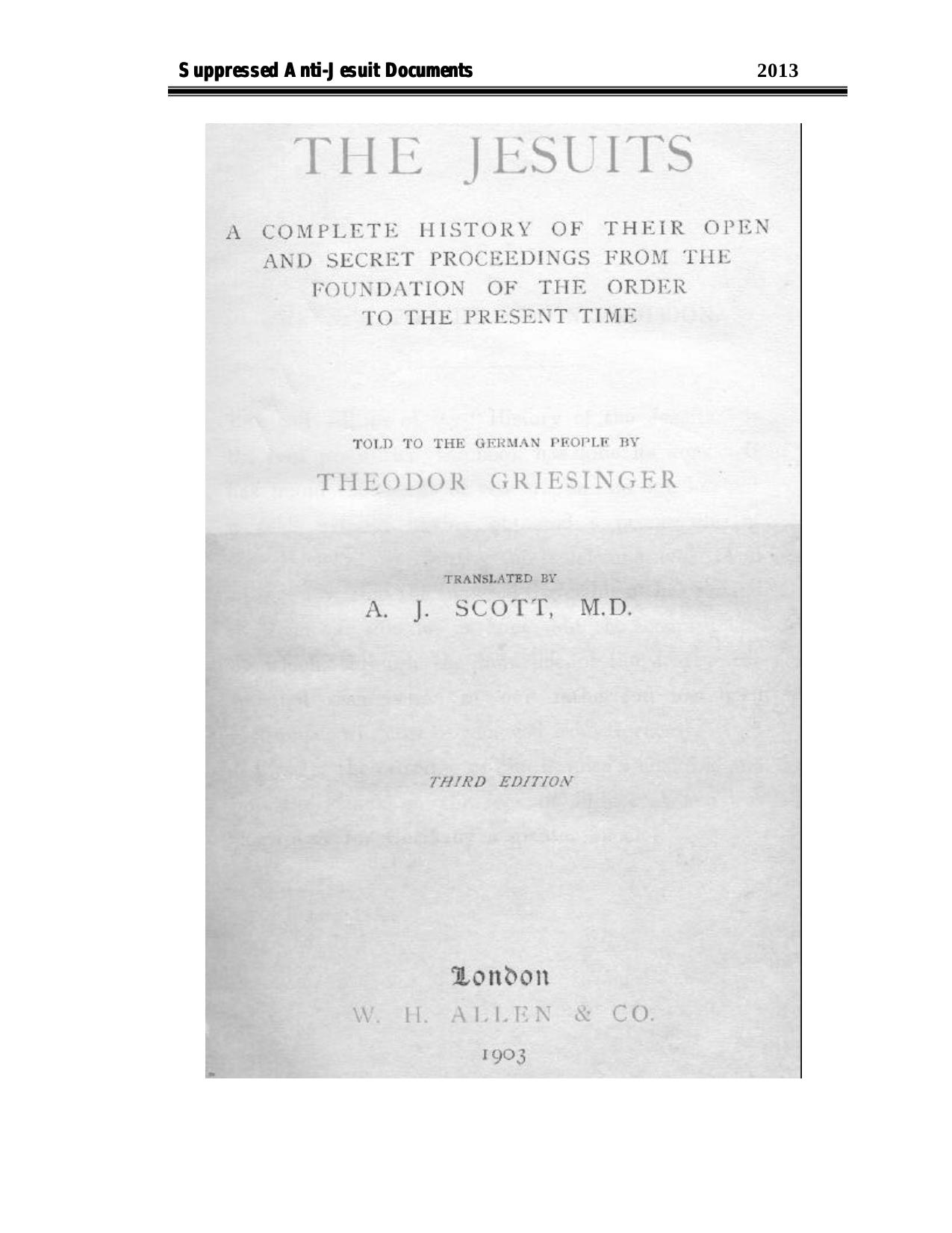 the jesuits. A complete history of the their open and secret proceedings by Theodor Griesinger
