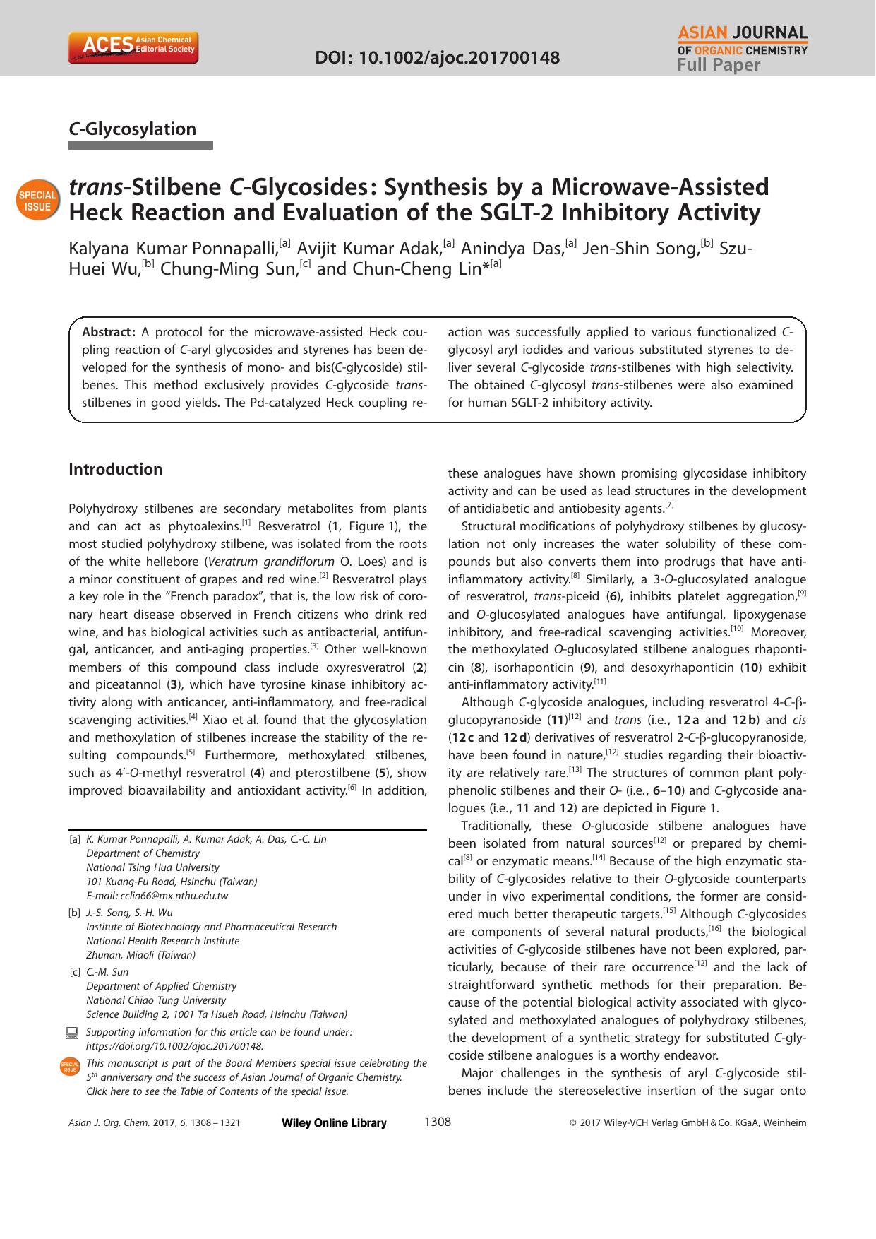 transâStilbene CâGlycosides: Synthesis by a MicrowaveâAssisted Heck Reaction and Evaluation of the SGLTâ2 Inhibitory Activity by Unknown