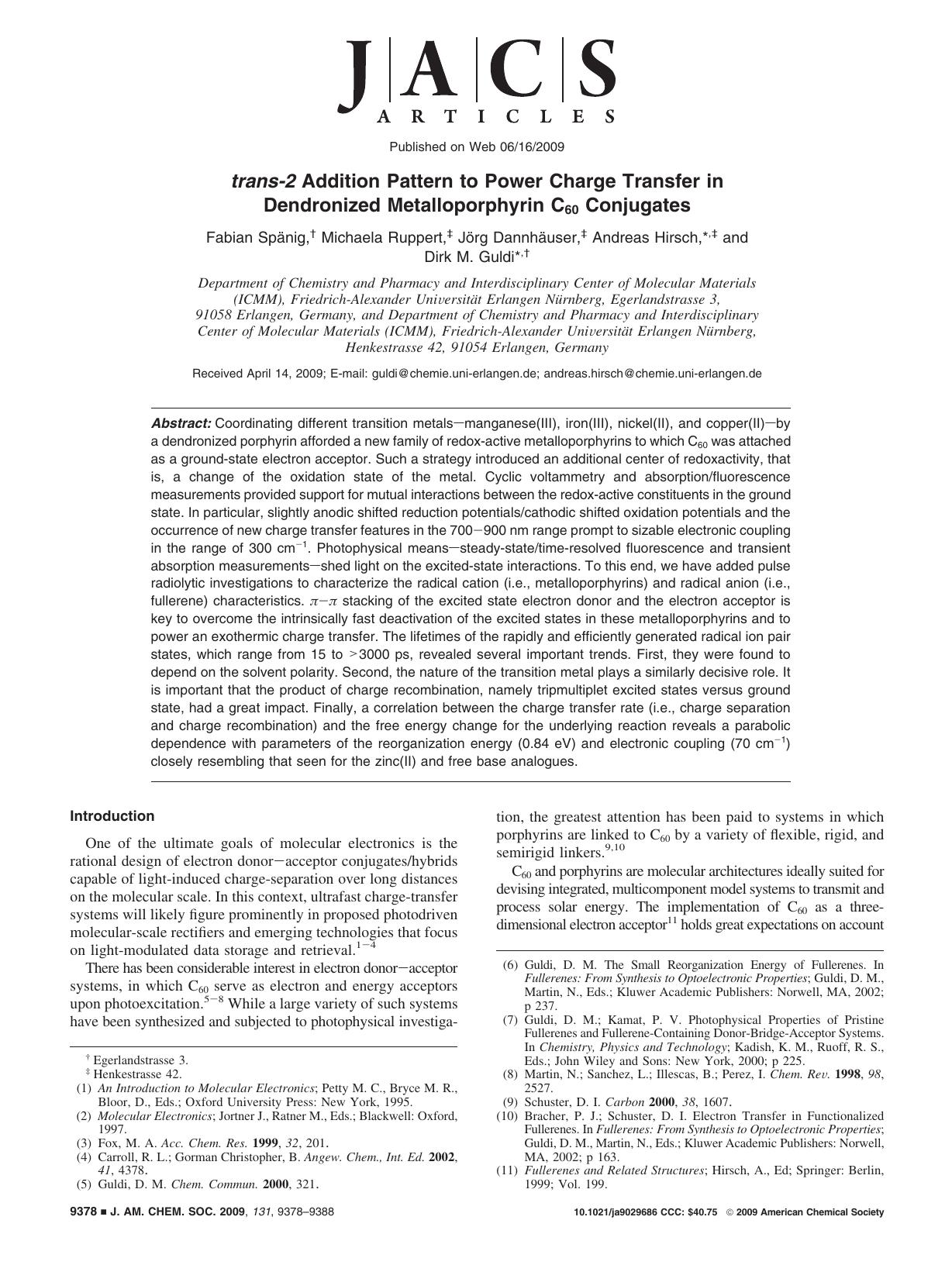 trans-2 Addition Pattern to Power Charge Transfer in Dendronized Metalloporphyrin C60 Conjugates by unknow