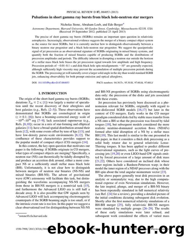 untitled by Pulsations in short gamma ray bursts from black hole-neutron star mergers (2013)