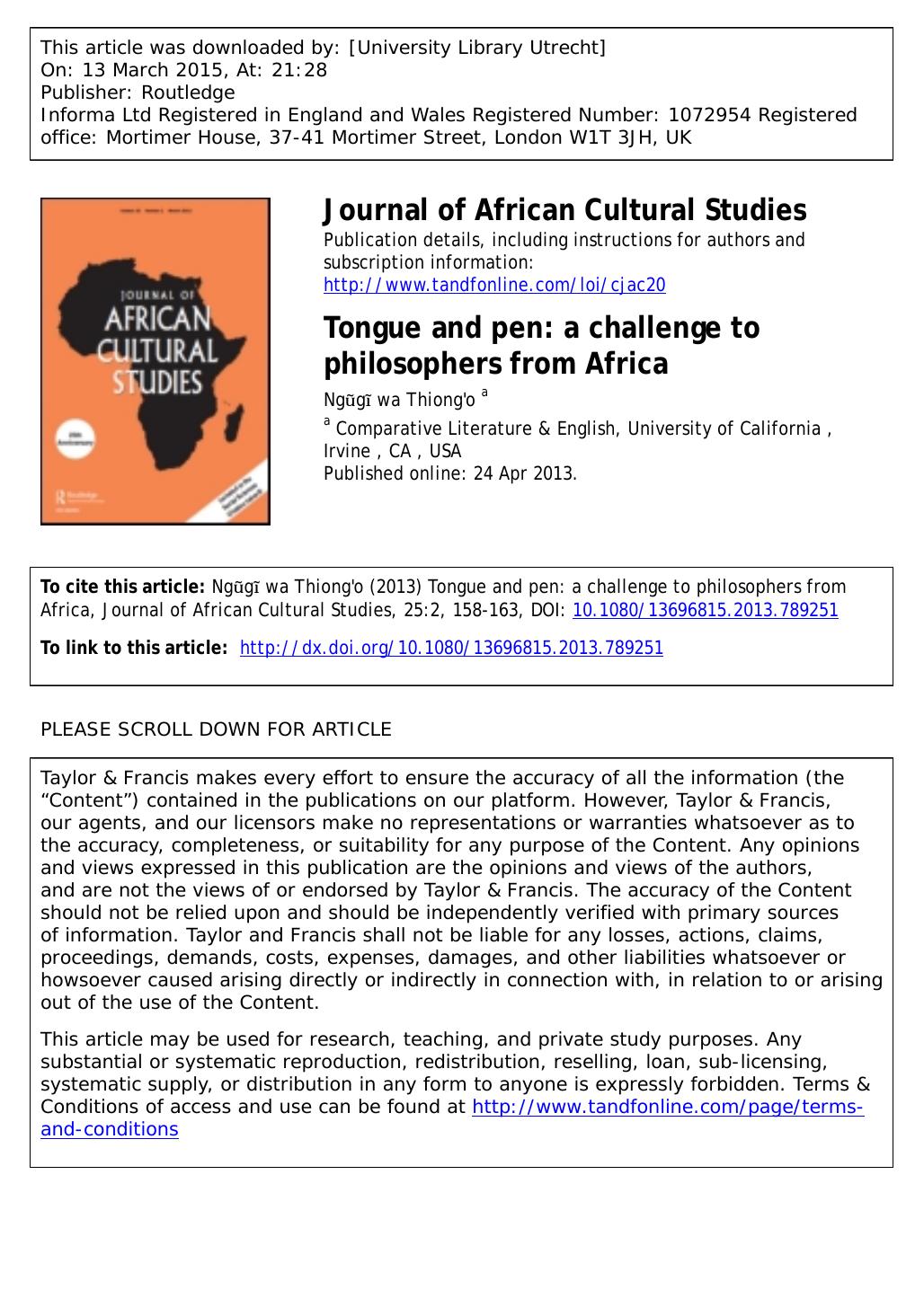 untitled by Tongue & Pen (2013) 25.2 Journal of African Cultural Studies 158