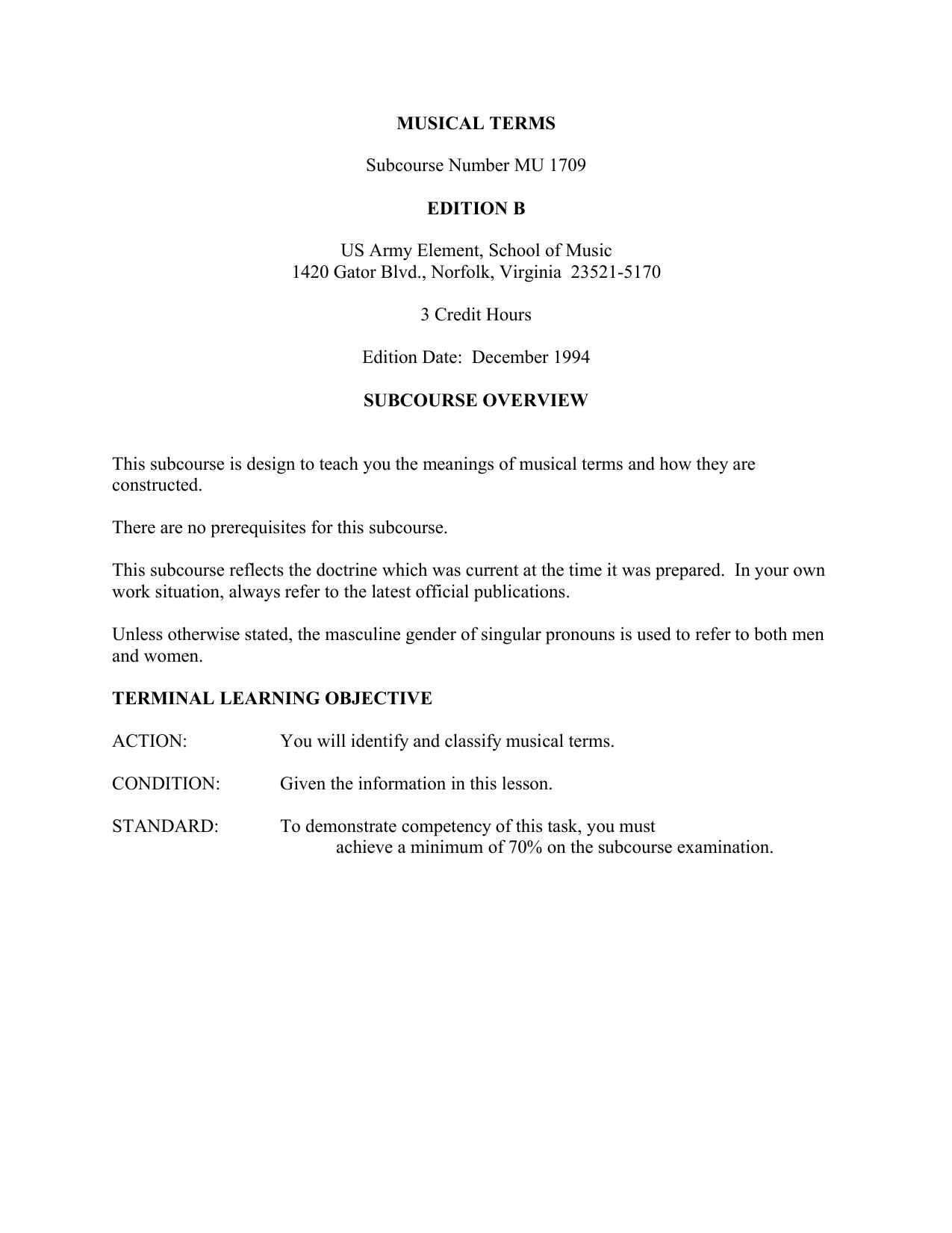 us army cc mu1709 musical terms by Unknown